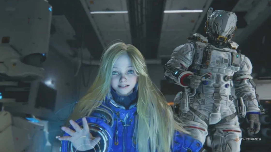 Diana and Hugh unlocking the Lim Recycler in Pragmata.