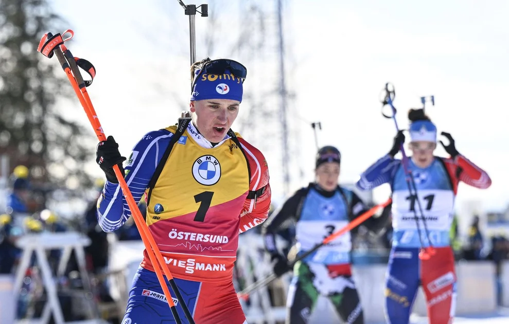 La Française Julia Simon lors de l'épreuve de la Mass Start de la Coupe du monde féminine de biathlon à Ostersund, en Suède, le 12 mars 2023.