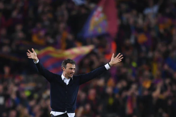 Barcelona manager Luis Enrique celebrates after the UEFA Champions League Round of 16 second leg match between FC Barcelona and Paris Saint-Germain...