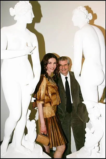 Alessandra Martines and Claude Lelouch in front of the work of art of Giulio Paolini at Private Viewing Of The Exhibition "Where Are We Going?" In...