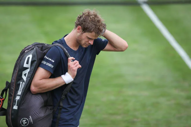 Yannick Hanfmann of Germany leaves disappointed the field after his match against Ugo Humbert of France during day 4 of the MercedesCup at Tennisclub...
