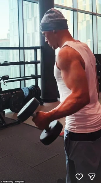 Kai Rooney showed off his fitness transformation as he shared snaps from his gym session on Tuesday afternoon