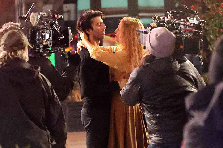 JERSEY CITY, NJ - JANUARY 12: Justin Baldoni and Blake Lively are seen on the set of "It Ends with Us" on January 12, 2024 in Jersey City, New Jersey.