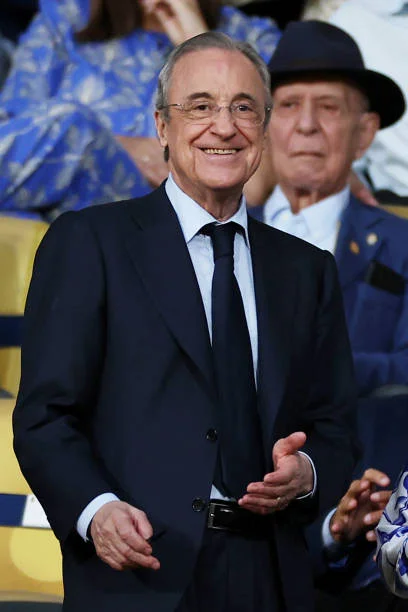 Florentino Perez, President of Real Madrid smiles in the stands prior to the La Liga match between UD Las Palmas and Real Madrid CF at Estadio Gran...