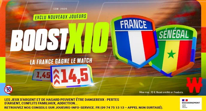 Bonus Winamax spécial France - Sénégal : La cote de la victoire des Bleus passe à 14,50 !!!