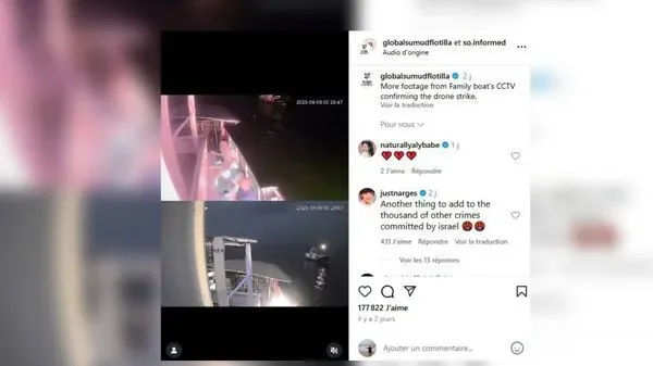Une vidéo postée par la la Global Sumud Flotilla alors que le groupe de bateaux se trouvait dans les eaux territoriales tunisiennes.
