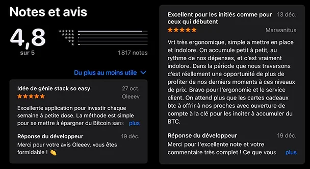 Avis Bitstack sur L'app Store