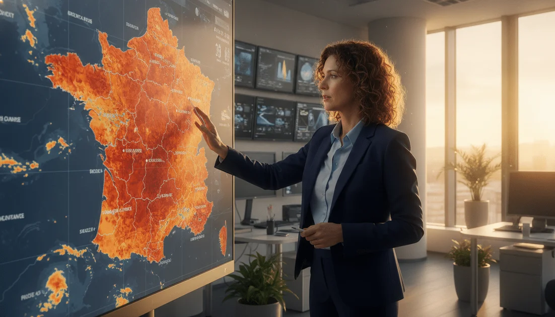 Météorologue analysant une carte de canicule sur la France