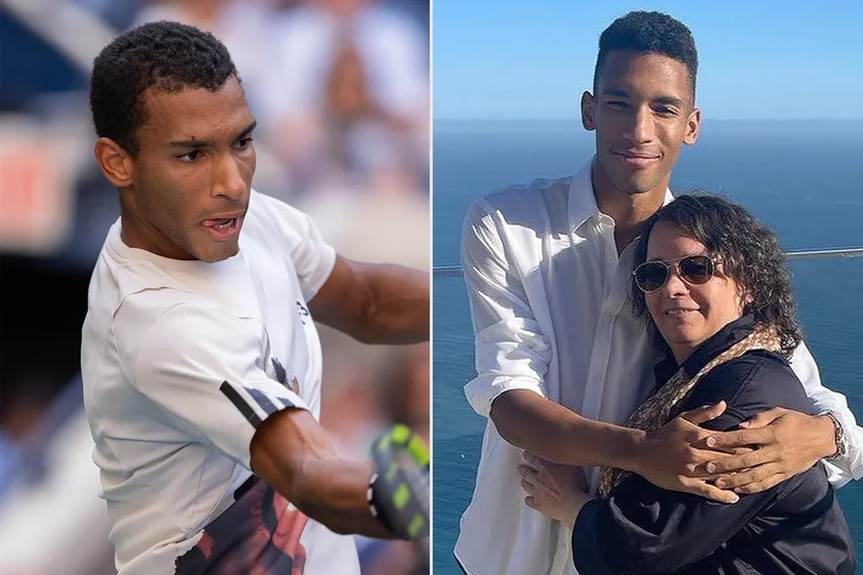 Félix Auger-Aliassime on Day Eleven of the 2025 US Open on September 3, 2025 in New York City ; Félix Auger-Aliassime and his mom Marie Auger in February 2022.