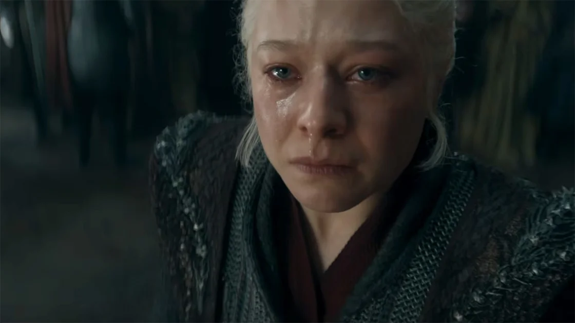Rhaenyra looking up after crying in House of the Dragon season 3