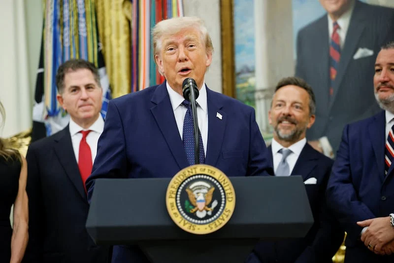 President Donald Trump confirmed plans to build a helipad on the South Lawn of the White House while speaking to reporters on July 6, 2026.