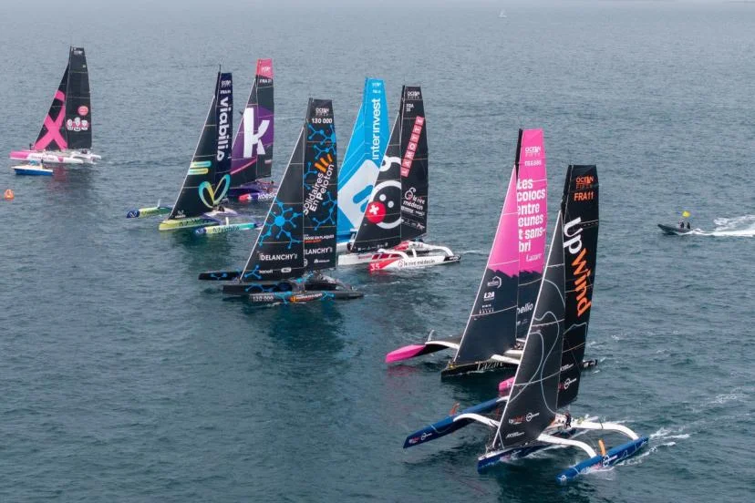 À partir de 2028, finis les monocoques, la Solitaire du Figaro se disputera en Ocean Fifty, des trimarans de 15 m. (V. Olivaud)