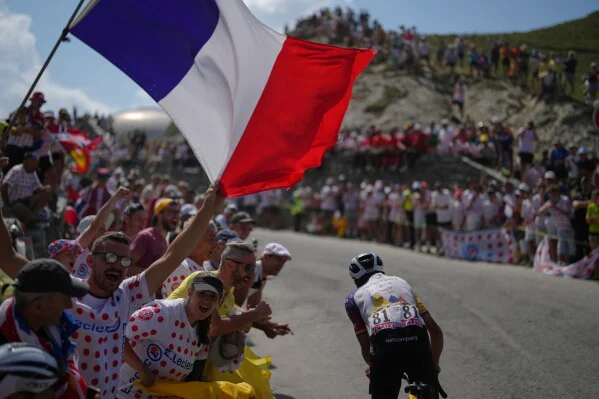 Colombia's Egan Bernal rides during the sixth stage of the Tour de France cycling race with start in Pau and finish in Gavarnie-Gedre, France, Thursday, July 9, 2026. (AP Photo/Thibault Camus)