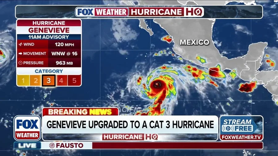 Genevieve upgraded to Category 3 storm, becomes season's first major hurricane