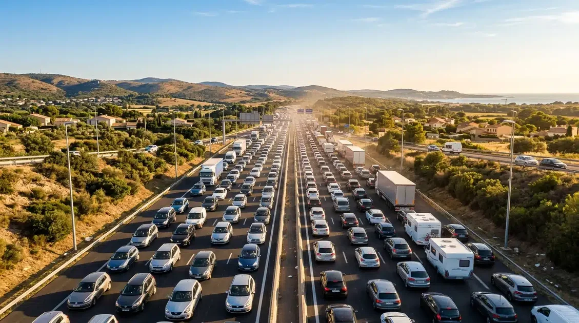 Embouteillage massif sur autoroute française en été