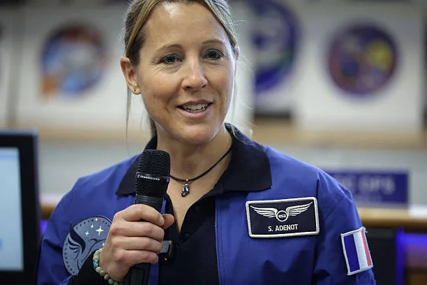French astronaut Sophie Adenot speaks during a press conference regarding her departure for the International Space Station in 2026, at the CNES,...