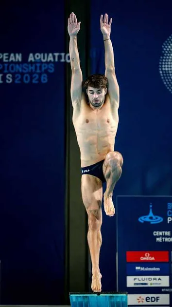 Jules Boyer aux championnats d'Europe de natation, le 5 août 2026 à Saint-Denis. (HAHN LIONEL / AFP)
