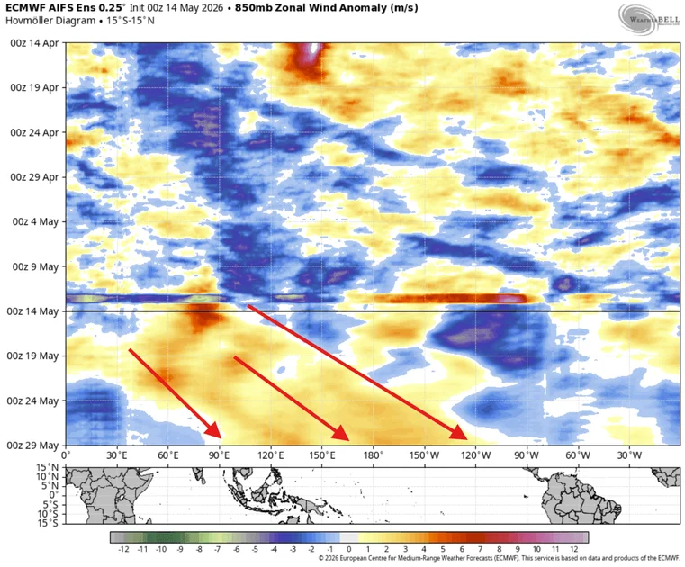 trade-winds-forecast-may-ecmwf-north-america-pacific-westerly-wind-burst-2026-super-el-nino-kelvin-wave-boost
