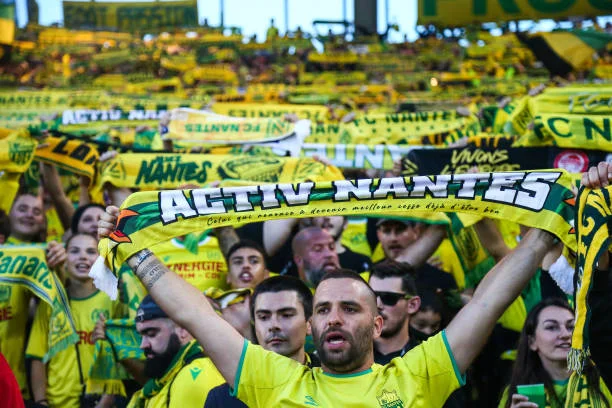 Nantes supporters during the Ligue 1 Uber Eats match between FC Nantes and Olympique de Marseille - Ligue 1 Uber Eats at Stade de la Beaujoire, in...
