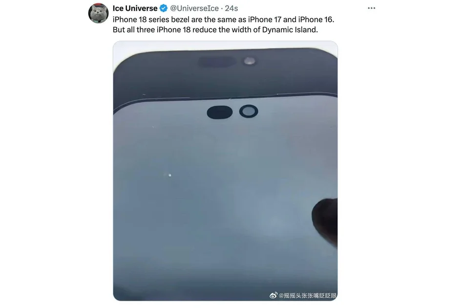 iPhone 18's potential Dynamic Island shrinkage. | Image by Ice Universe - Apple iPhone 18 Pro Max: release date expectations, price estimates and upgrades