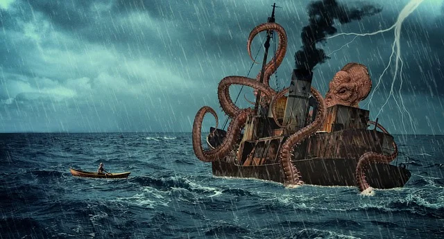 Kraken, Mer, Bateau, Tempête, Poulpe