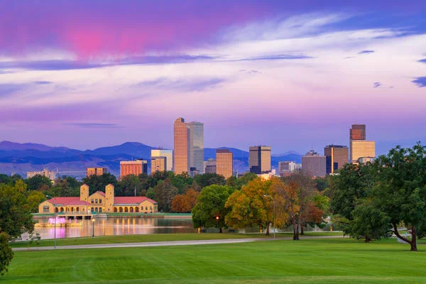 Photo of Denver Colorado Skyline and City Park Pavilion at Twilight