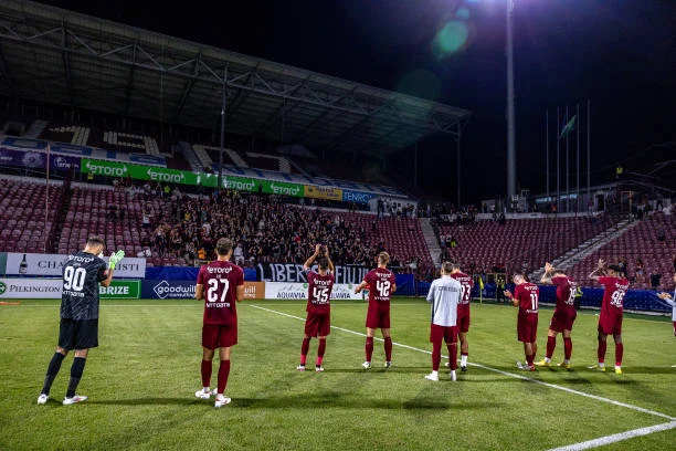 Cluj players chanting with supporters durin UEFA Conference League Second Qualifying Round: First Leg game between FC CFR 1907 Cluj v FK Neman Grodno...