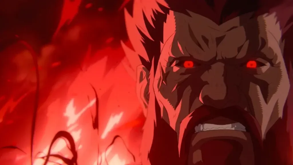 Akuma, voiced by Roman Reigns, in the 2Dnanimated flashback sequences of the Street Fighter movie.