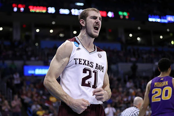 Alex Caruso of the Texas A&M Aggies reacts after a basket in the second half against the Northern Iowa Panthers during the second round of the 2016...
