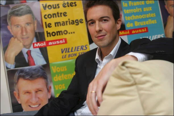 Guillaume Peltier, a spokesman Philippe De Villiers, and secretary general of the movement for France, the premises of the PF in Paris, France on...