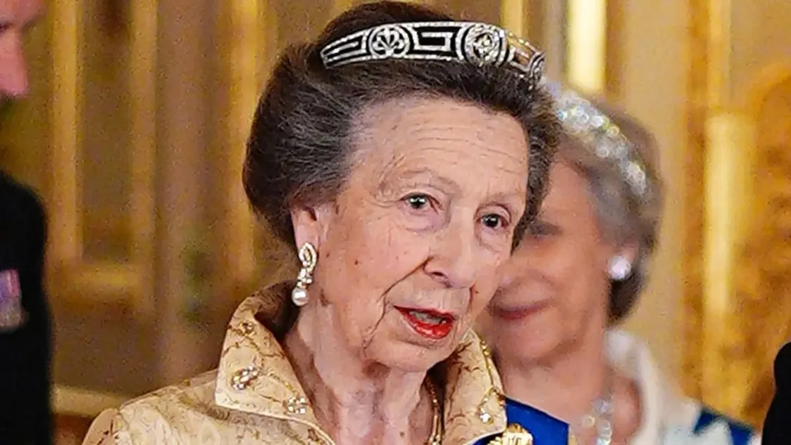 Princess Anne Stuns in Structured Gold Dress and Historic Meander Tiara at Oman State Banquet (2026)