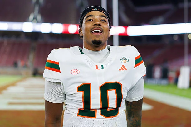 Darian Mensah of the Miami Hurricanes celebrates after the game against Stanford Cardinal at Stanford Stadium on September 4, 2026 in Stanford,...