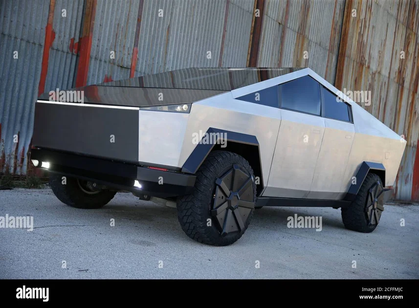 Tesla Cybertruck replica is seen in Mostar, Bosnia and Herzegovina September 4, 2020. Impatient Bosnian specialist builds a replica of Tesla's Cybertruck ahead of its official release in late 2021. Picture taken September 4, 2020. REUTERS/Dado Ruvic - Stock Image